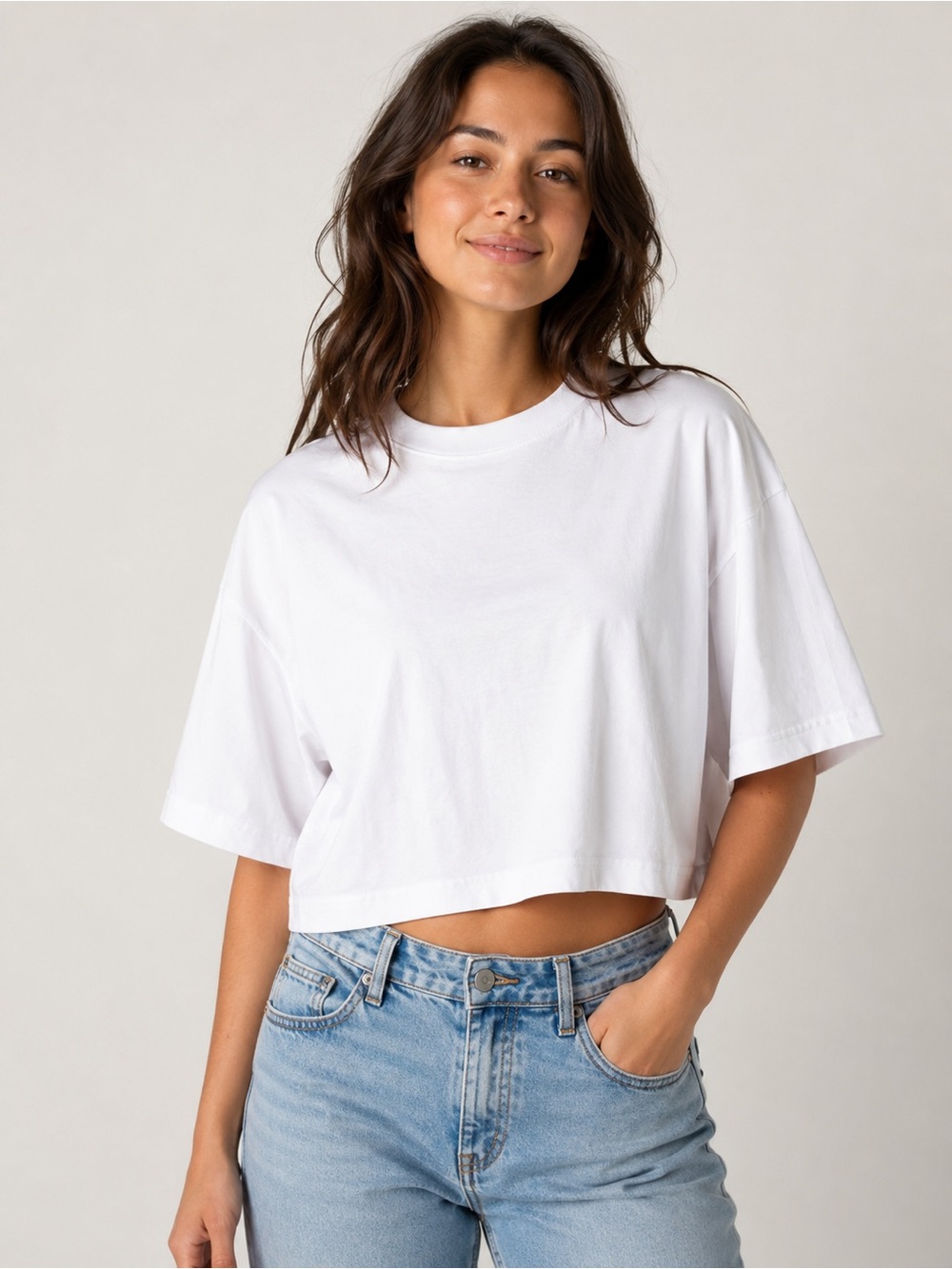 GAZE Cotton Essentials White Cropped Boxy T-Shirt NWT 100% Cotton Size M